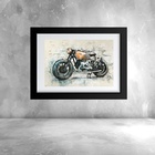 Quadro Aquarela Motocicleta Vintage - 60x48cm Moldura Branca