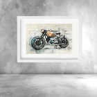 Quadro Aquarela Motocicleta Vintage - 60x48cm Moldura Preta