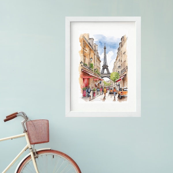 Quadro Aquarela Paris França - 60x48cm Moldura Preta