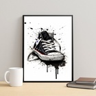Quadro Aquarela Tênis Cano Alto Preto 45x34cm Moldura Branca