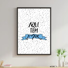 Quadro Aqui Tem Amor- Azul 24x18cm Moldura:madeira Preta