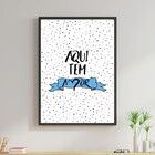 Quadro Aqui Tem Amor- Azul 45x34cm Moldura:madeira Branca