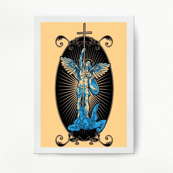 Quadro Arcanjo Miguel Arte Digital 33x24cm Moldura:madeira Pr