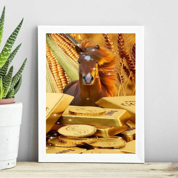 Quadro Arquétipo Cavalo Barras De Ouro 24x18cm - Com Vidro Mo