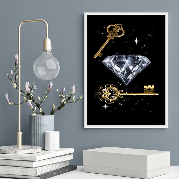 Quadro Arquétipo Chaves E Diamante 45x34cm Moldura:madeira Br