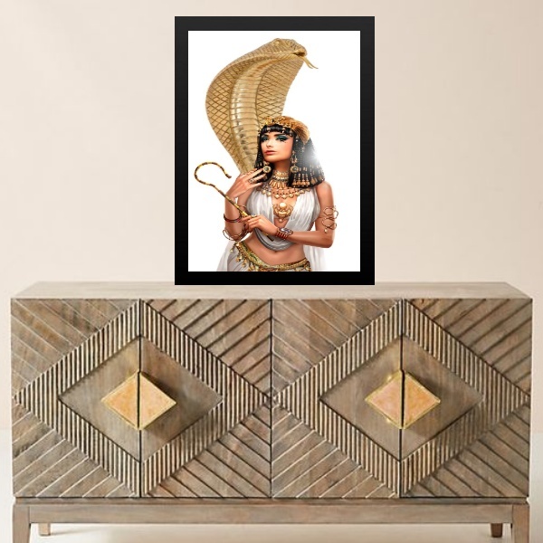 Quadro Arquétipo Cleópatra Com Cobra 24x18cm Moldura Branca