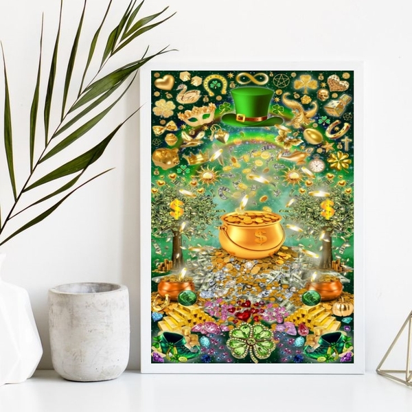 Quadro Arquétipo Da Prosperidade Pote de ouro 33x24cm Moldura