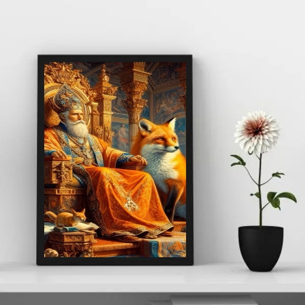 Quadro Arquétipo Imperador Com Raposa 24x18cm Moldura Preta