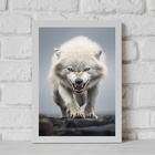 Quadro Arquétipo Lobo Feroz 45x34cm - Com Vidro Moldura Branca
