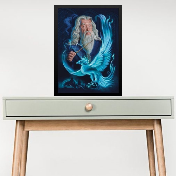 Quadro Arquétipo Mago Com Fênix 45x34cm Moldura Preta