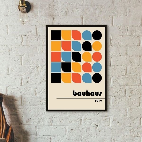 Quadro Arte Abstrata Bauhaus 24x18cm - Com Vidro Moldura:made