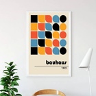 Quadro Arte Abstrata Bauhaus 24x18cm Moldura:madeira Branca