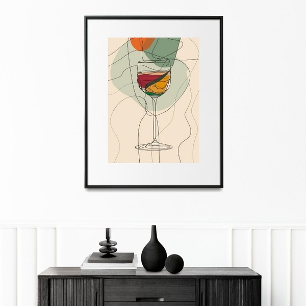 Quadro Arte Abstrata Vinho - 60x48cm Moldura Branca
