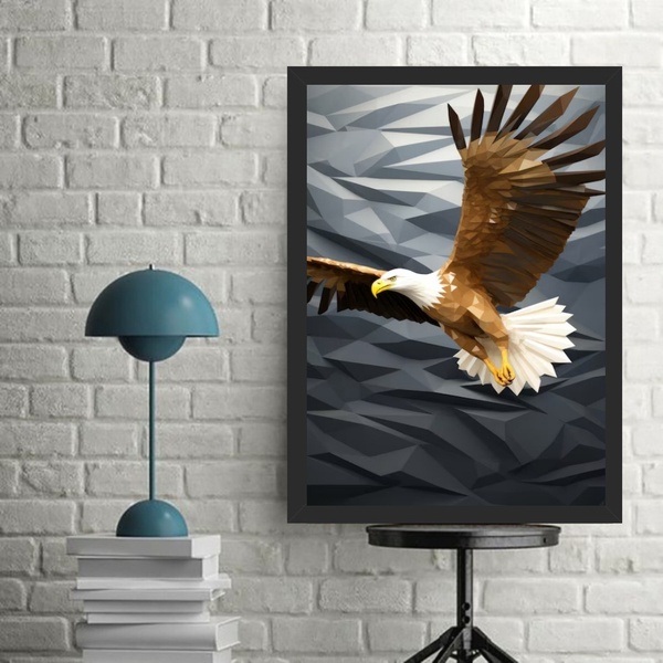 Quadro Arte Águia - Abstrato Geométrico 24x18cm - Com Vidro M