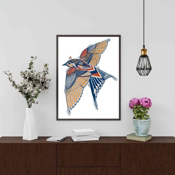 Quadro Arte Andorinha Moderna 33x24cm - Com Vidro Moldura Bra