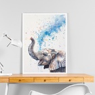 Quadro Arte Aquarela Elefantinho 45x34cm Moldura Branca