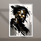 Quadro Arte Aquarela Homem Negro 33x24cm Moldura Branca