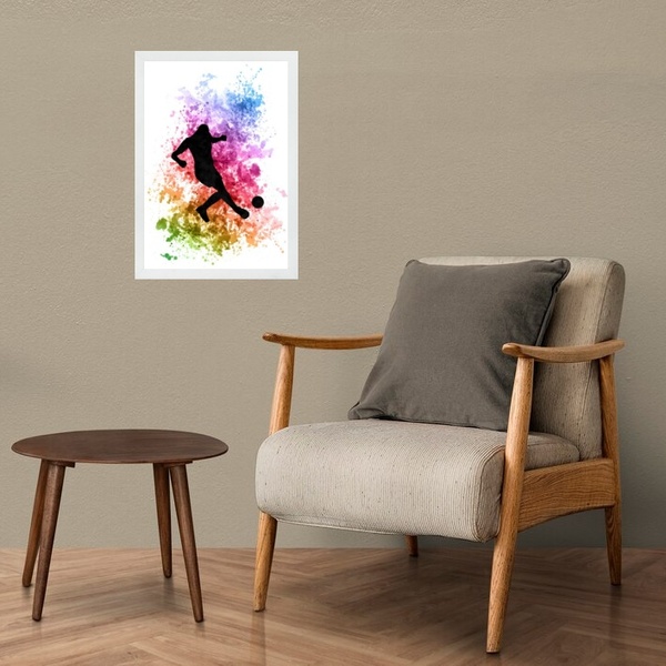 Quadro Arte Aquarela Jogador De Futebol 24x18cm - Com Vidro M