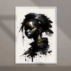 Quadro Arte Aquarela Mulher Negra 33x24cm Moldura Preta