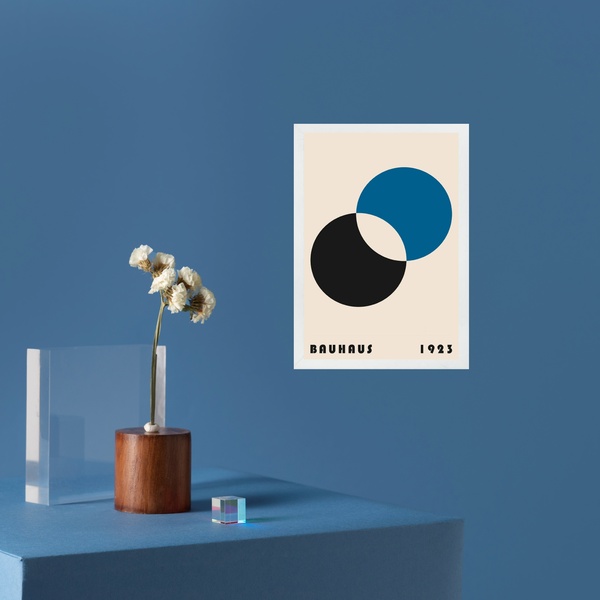 Quadro Arte Bauhaus Azul - Eclipse 33x24cm - Com Vidro Moldur