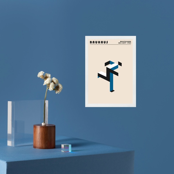 Quadro Arte Bauhaus Azul - Running Man 24x18cm - Com Vidro Mo