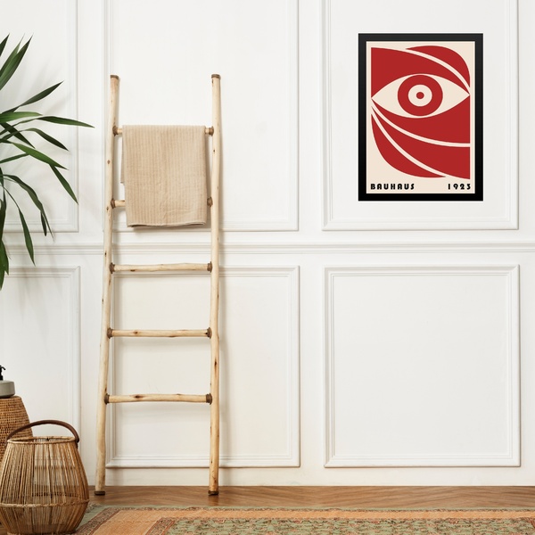 Quadro Arte Bauhaus Vermelho E Bege - Olho 24x18cm - Com Vidr