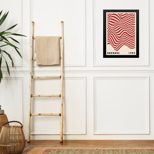 Quadro Arte Bauhaus Vermelho E Bege - Ondas 33x24cm Moldura B