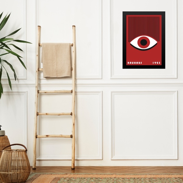Quadro Arte Bauhaus Vermelho E Branco - Olhos Cílios 33x24cm