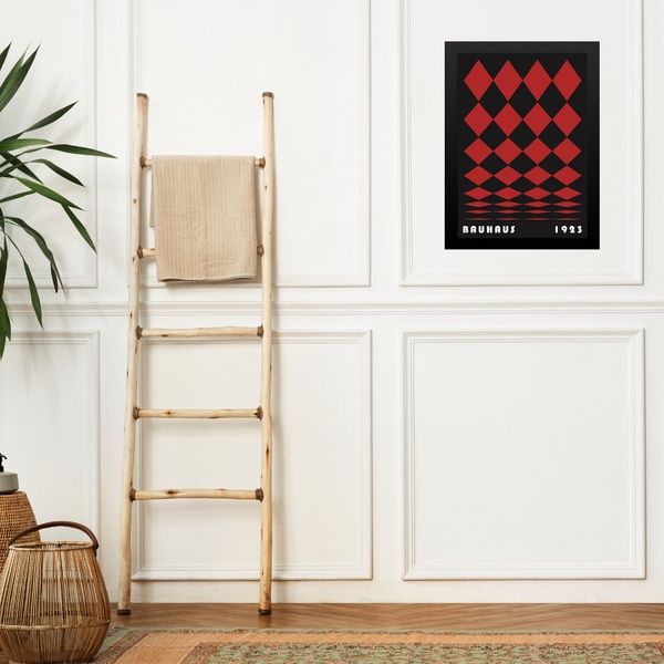 Quadro Arte Bauhaus Vermelho E Preto - Losangos 33x24cm - Com