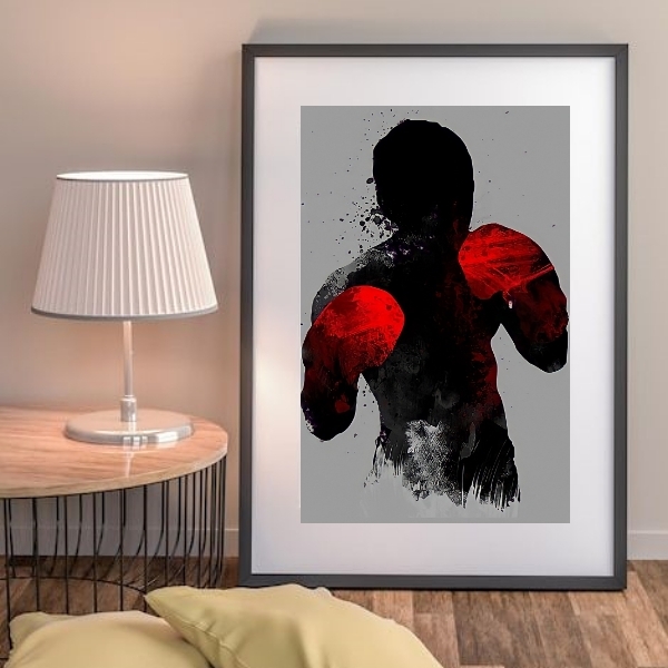 Quadro Arte Boxe Lutador - 60x48cm Moldura:madeira Preta