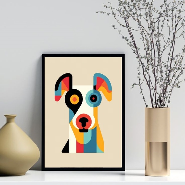 Quadro Arte Cachorro - Bauhaus 45x34cm Moldura Preta