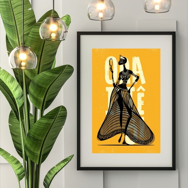 Quadro Arte Candomblé Oxum- 60x48cm Moldura:madeira Preta