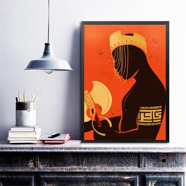 Quadro Arte Candomblé Xangô 33x24cm - Com Vidro Moldura:madei