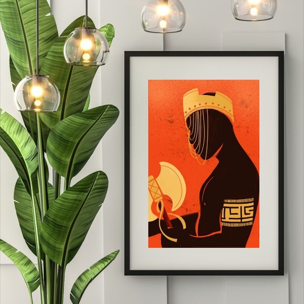 Quadro Arte Candomblé Xangô - 60x48cm Moldura:madeira Preta