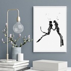 Quadro Arte Casal De Mergulhadores 45x34cm - Com Vidro Moldur
