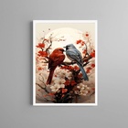 Quadro Arte Casal De Passarinhos 24x18cm Moldura Branca