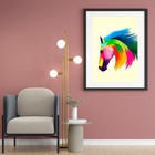 Quadro Arte Cavalo Colorido - 60x48cm Moldura:madeira Branca