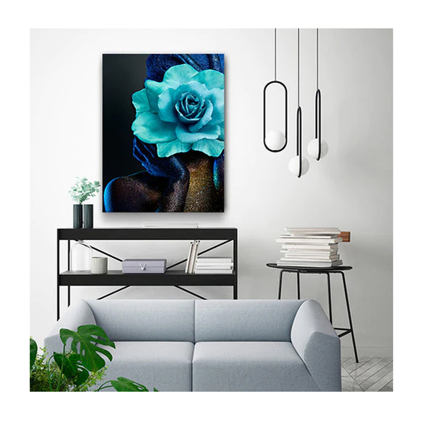 Quadro Arte Conceito Color Paint Woman Blue Rose C/ Moldura D