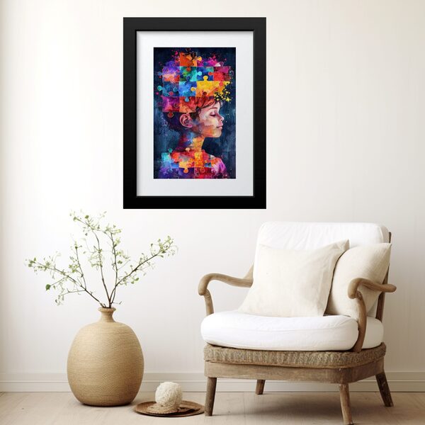 Quadro Arte Criança Autista - 60x48cm Moldura Preta