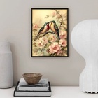 Quadro Arte Desenho Casal De Passarinhos 33x24cm - Com Vidro