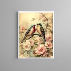 Quadro Arte Desenho Casal De Passarinhos 33x24cm - Com Vidro