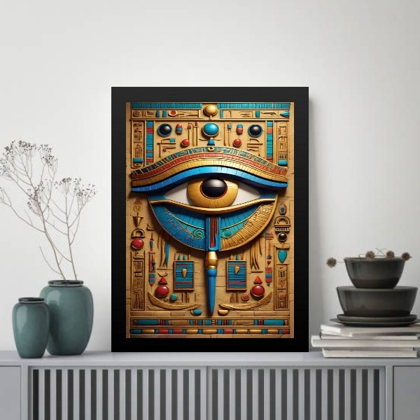 Quadro Arte Egípcia - Olho De Horus 45x34cm - Com Vidro Moldu