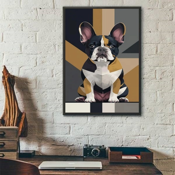 Quadro Arte Geométrica Bulldog Francês 24x18cm - Com Vidro Mo