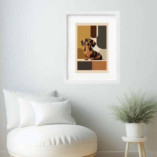 Quadro Arte Geométrica Dachshund- 60x48cm Moldura Preta