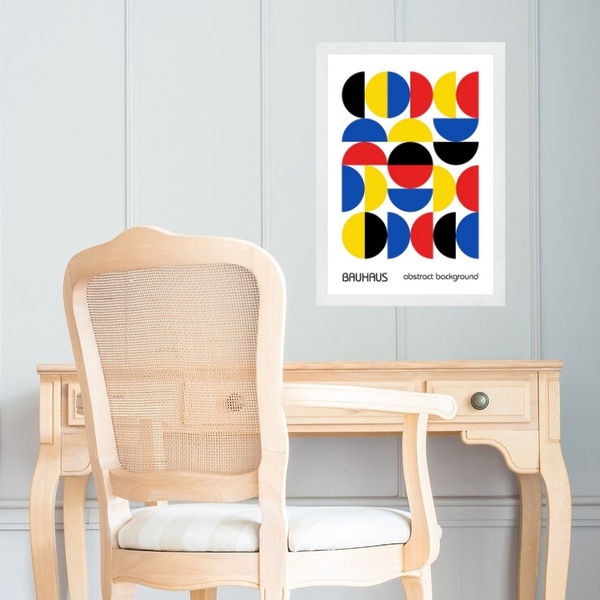 Quadro Arte Geométrica Vintage Bauhaus 24x18cm - Com Vidro Mo