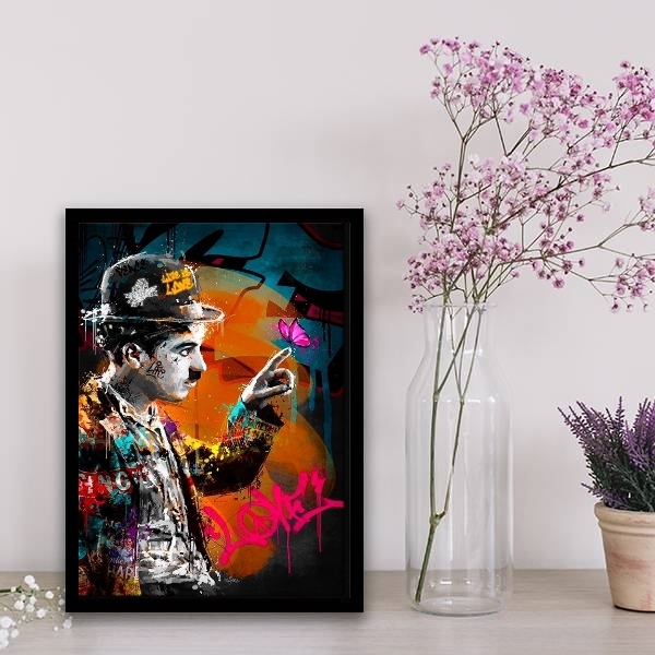 Quadro Arte Grafite Chaplin 45x34cm - Com Vidro Moldura:madei