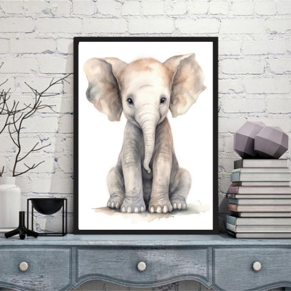 Quadro Arte Infantil Elefantinho 24x18cm - Com Vidro Moldura