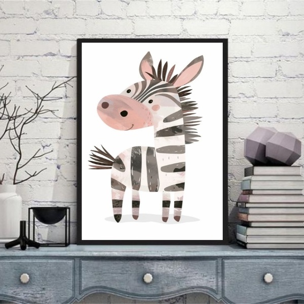 Quadro Arte Infantil Zebrinha 45x34cm Moldura Preta