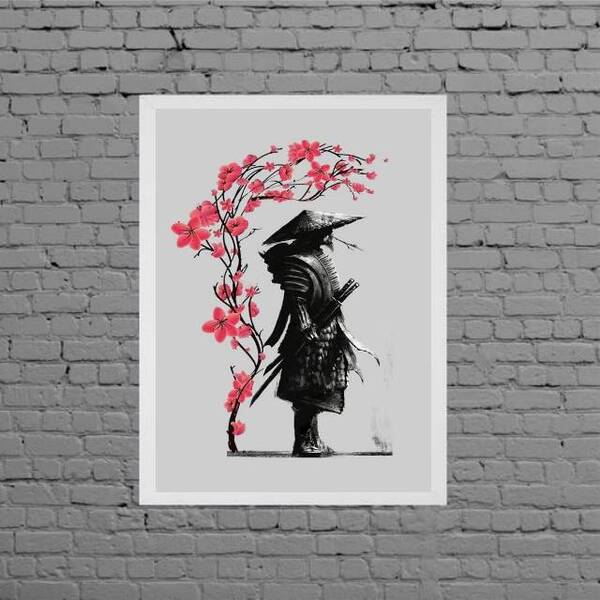 Quadro Arte Japonesa Samurai 33x24cm Moldura:madeira Preta | Leroy