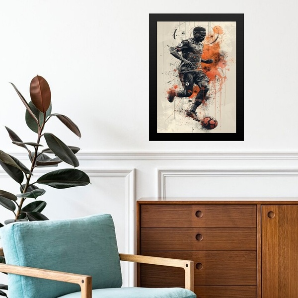 Quadro Arte Jogador De Futebol Em Ação 24x18cm - Com Vidro Mo